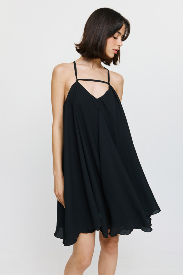 Daphne (Black) Mini φόρεμα με λαιμόκοψη ''V''