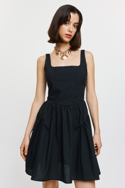 Deppie Mini (Black) - Ρομαντικό φόρεμα με τετράγωνο ντεκολτέ