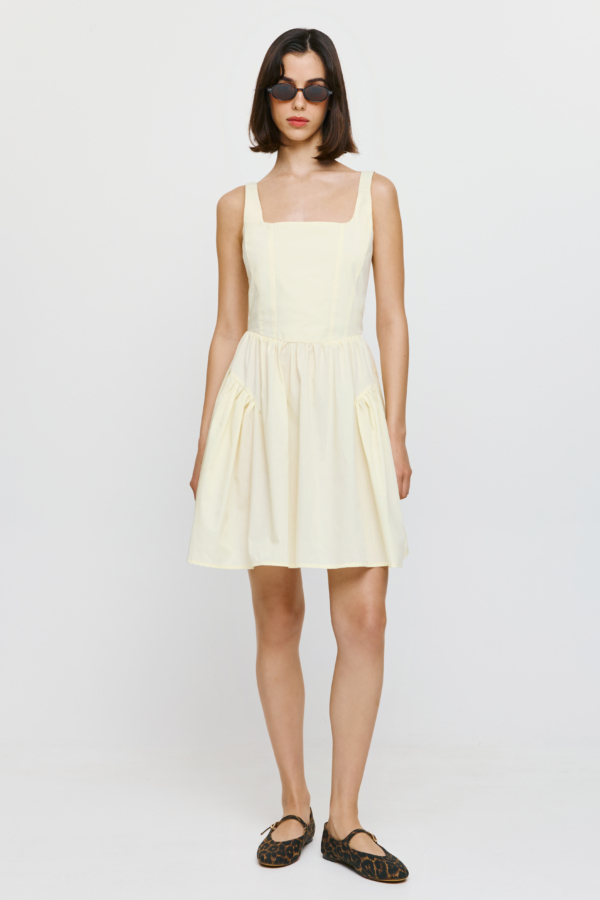 Deppie Mini (Yellow) - Ρομαντικό φόρεμα με τετράγωνο ντεκολτέ