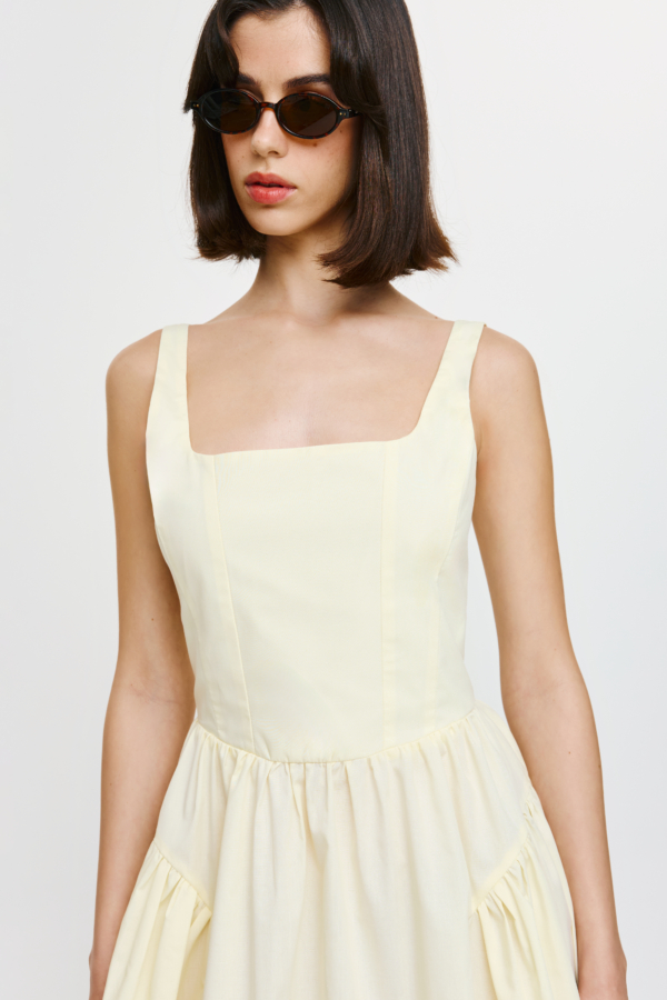 Deppie Mini (Yellow) - Ρομαντικό φόρεμα με τετράγωνο ντεκολτέ - Image 3