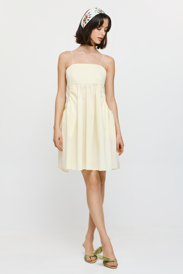 Gio Mini (Yellow) – Mini Φόρεμα με Λεπτές Τιράντες και Τσέπες