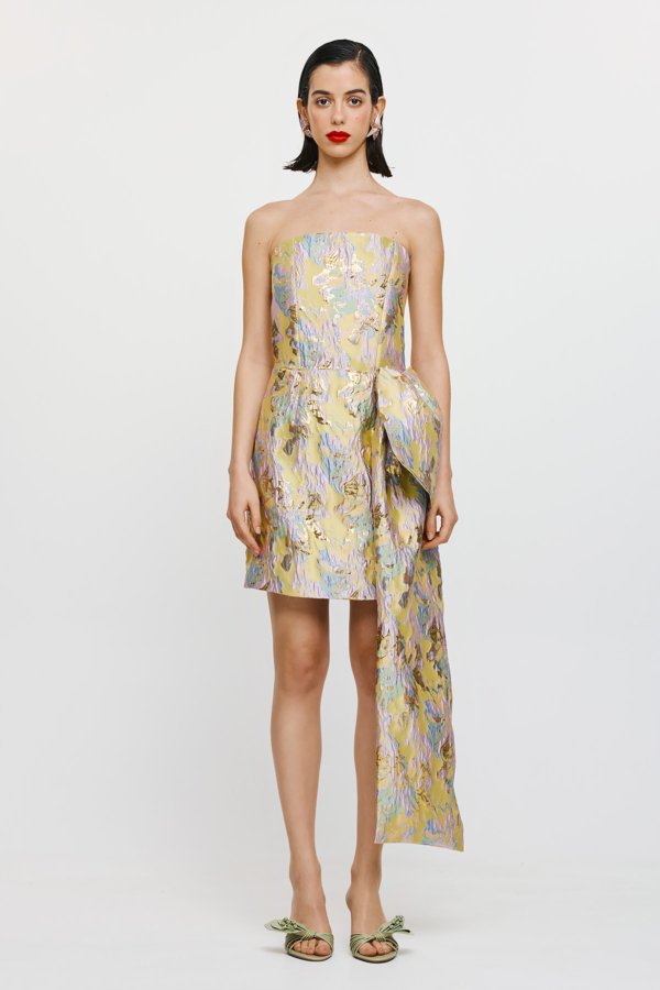Vicky Mini (Abstract) - Strapless mini φόρεμα με ιδιαίτερο μεταλλικό κέντημα
