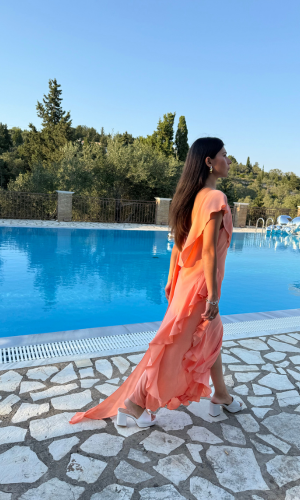 Aphrodite (Peach) – Maxi αέρινο φόρεμα με βολάν